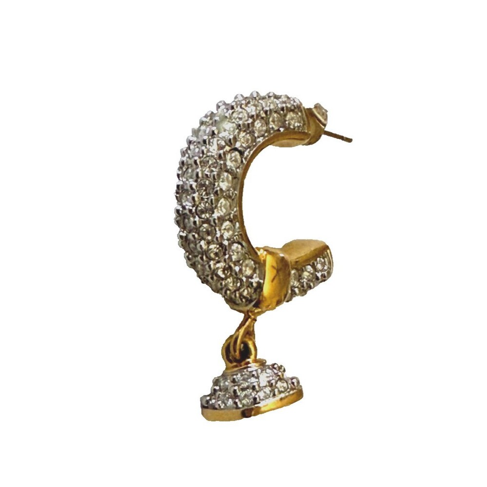 New Single Vintage Swarovski Gold Tone Pave Crystal Hoop Charm Dangle Earring